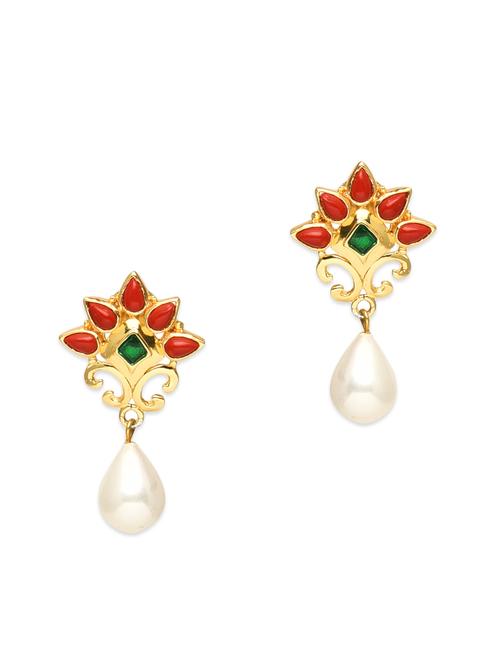 embellished pearl drop earrings - 9686972 - Very Small Image - 1