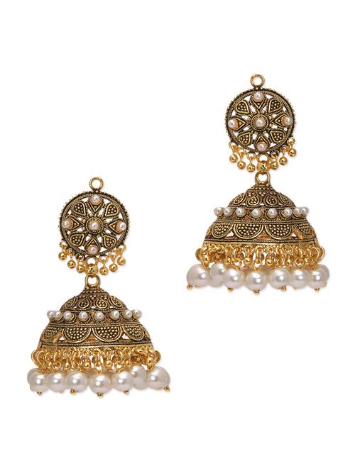 gold pearl drop jhumki earrings - 9687102 - Very Small Image - 1