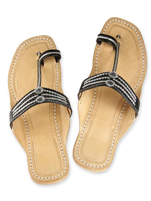 black and silver leather kolhapuris - 9687434 - Very Small Image - 1