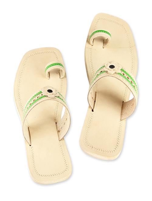 green and cream leather kolhapuris - 9687436 - Very Small Image - 1