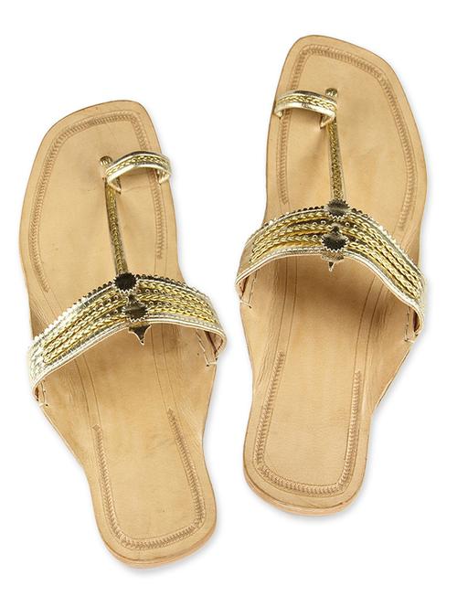 gold and silver leather kolhapuri chappals - 9687440 - Very Small Image - 1