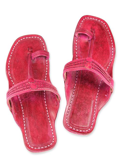 magenta leather kolhapuri chappals - 9687442 - Very Small Image - 1