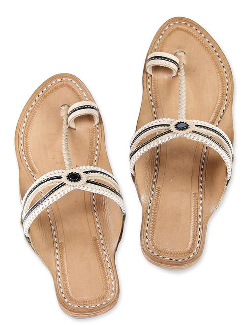 off white and black leather kolhapuris - 9687449 - Very Small Image - 1