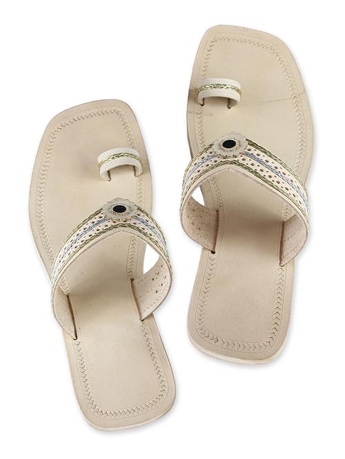 cream leather kolhapuri chappals - 9687450 - Very Small Image - 1
