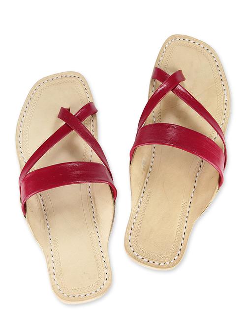 maroon leather cross-strapped kolhapuri slides - 9687460 - Very Small Image - 1