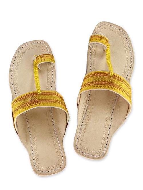 yellow and gold leather kolhapuri slides - 9687461 - Very Small Image - 1