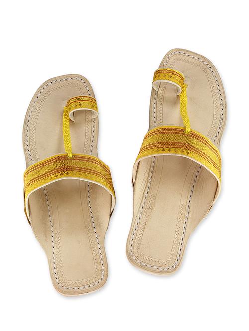 yellow and gold leather kolhapuri slides - 9687463 - Very Small Image - 1