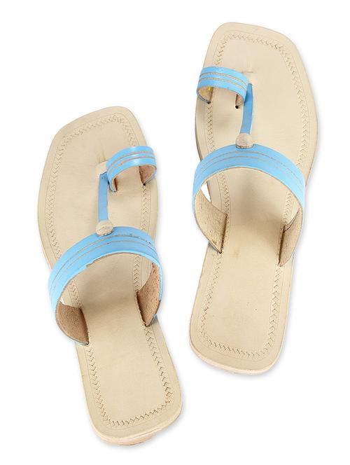 sky blue leather kolhapuri slides - 9687464 - Very Small Image - 1