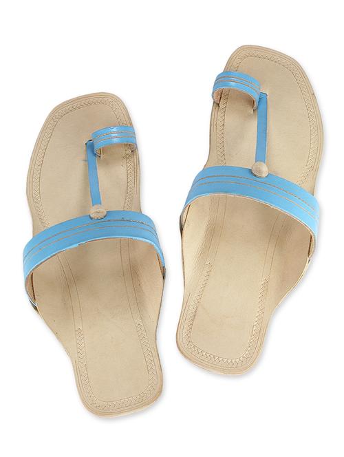 sky blue leather kolhapuri slides - 9687468 - Very Small Image - 1
