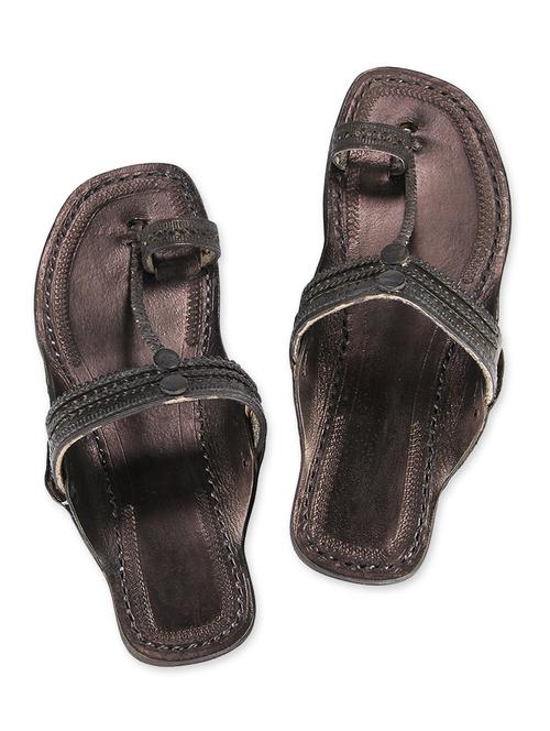 solid black leather kolhapuri slides - 9687469 - Very Small Image - 1