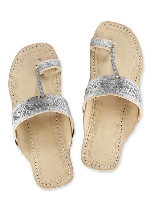 silver leather kolhapuri chappals - 9687471 - Very Small Image - 1