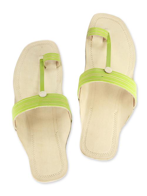 light green leather kolhapuri slides - 9687478 - Very Small Image - 1