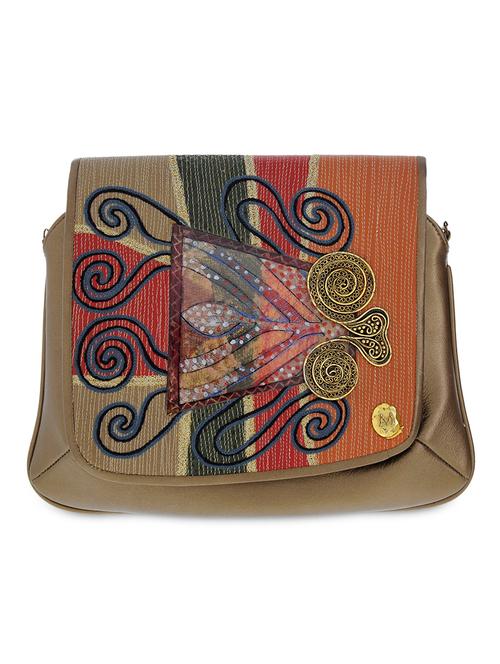 antique gold embroidered leatherette sling bag - 9689775 - Very Small Image - 1