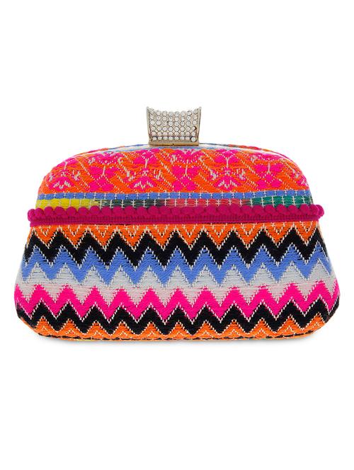 multicolored jacquard and embellished leatherette clutch - 9689781 - Very Small Image - 1