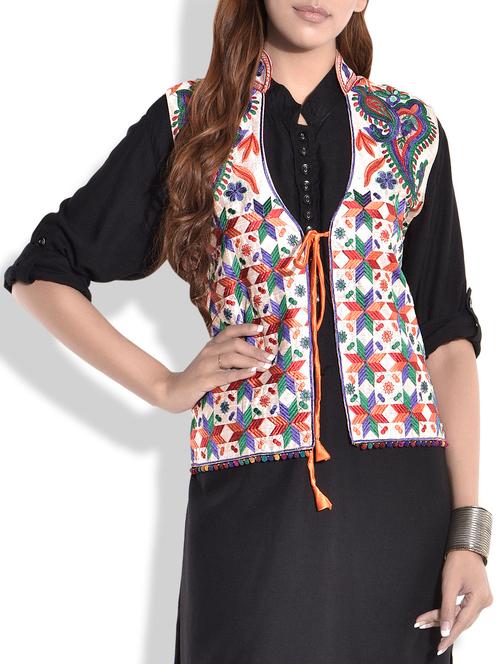 multicolored dupion silk phulkari jacket - 9691600 - Very Small Image - 1