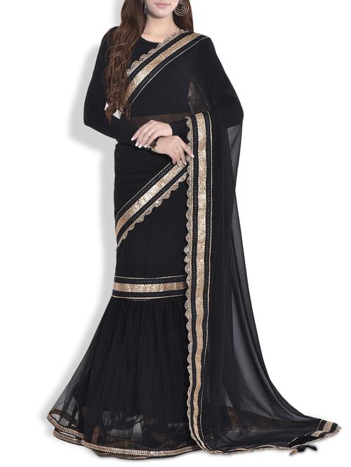 black flared sharara styled net and georgette saree - 9692117 - Very Small Image - 1