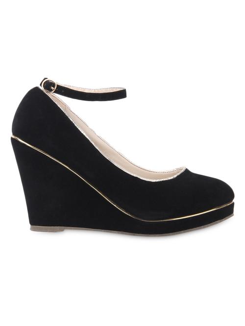 solid black leatherette ankle strap wedges - 9692874 - Very Small Image - 1
