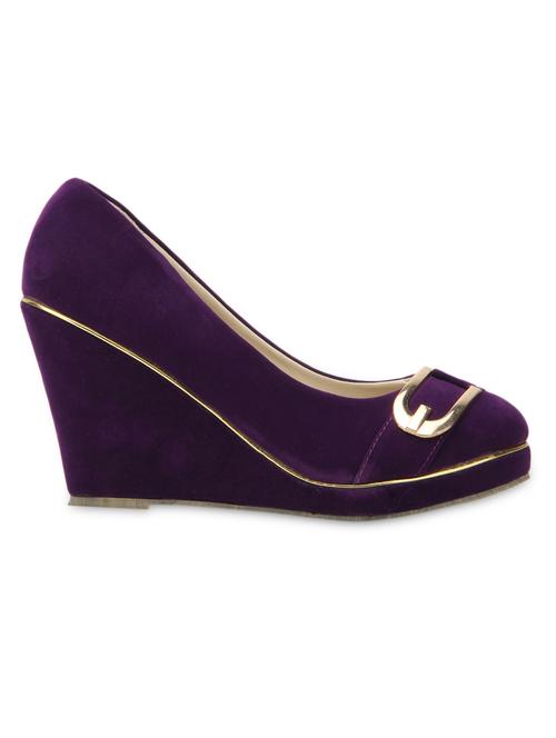 purple leatherette embellished wedges - 9692879 - Very Small Image - 1