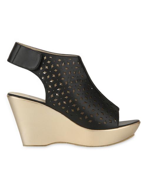 black leatherette cut worked wedges - 9692890 - Very Small Image - 1