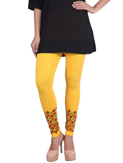 yellow cotton lycra leggings - 9694911 - Very Small Image - 1