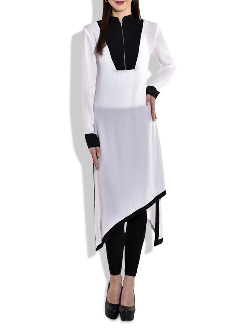 black & white polygeorgette asymmetrical kurti - 9696517 - Very Small Image - 1