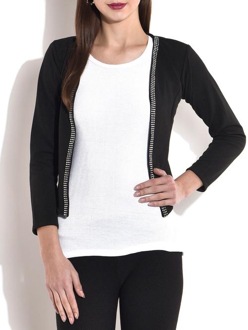Black knitted polyester jacket with white tee - 9697196 - Very Small Image - 1