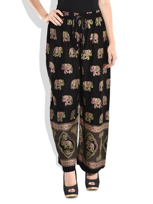 black elephant printed cotton palazzos - 9697956 - Very Small Image - 1