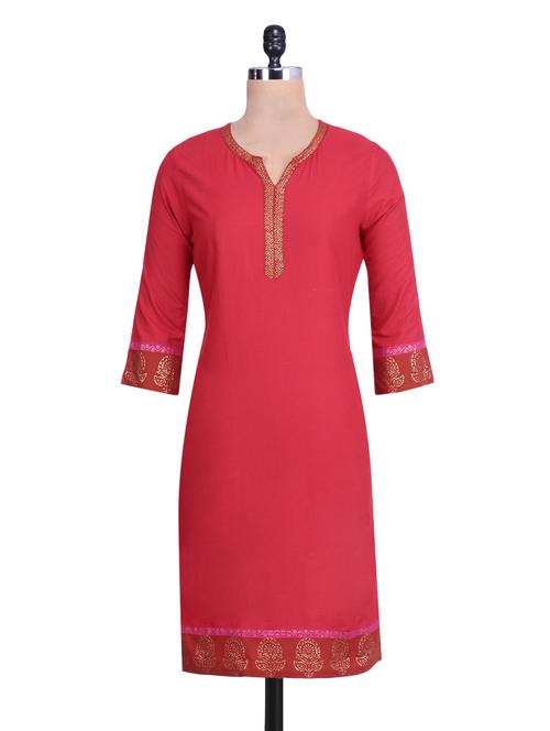 red cotton straight kurta - 9698770 - Very Small Image - 1