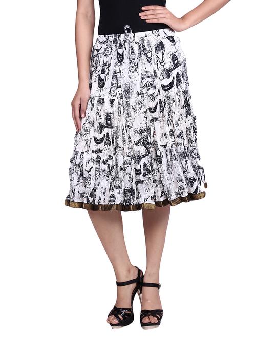 white printed cotton flared skirt - 9699300 - Very Small Image - 1