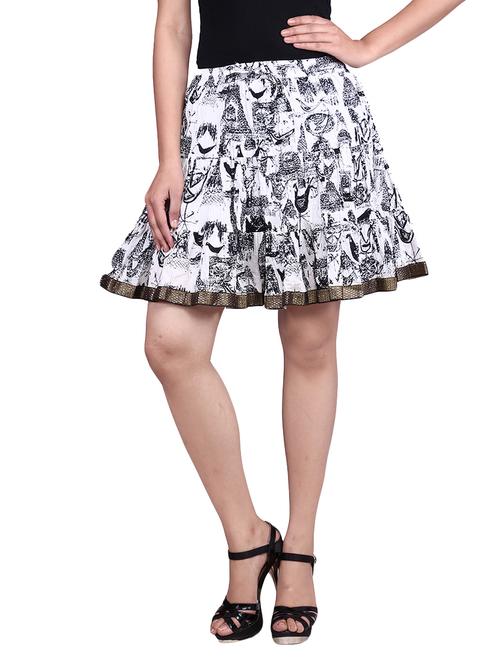 white printed cotton flared mini skirt - 9699327 - Very Small Image - 1