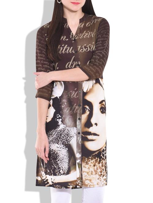 brown printed buttoned kurta - 9699589 - Very Small Image - 1