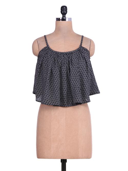 monochrome printed flared and strappy crop top - 9699679 - Very Small Image - 1
