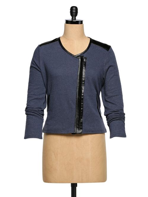 pu cotton with leather blue jacket - 969972 - Very Small Image - 1