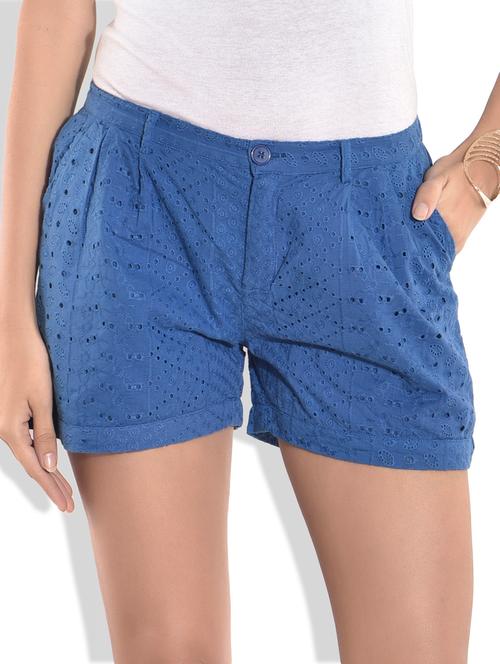solid cobalt blue cotton shorts - 9699989 - Very Small Image - 1