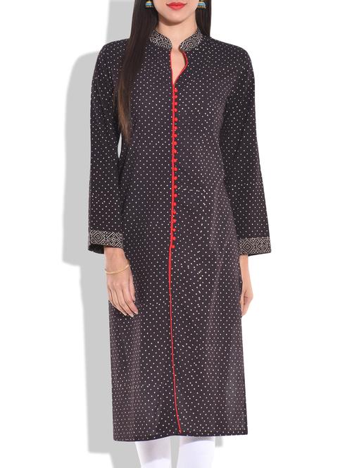 black ajrakh printed cotton kurti - 9701473 - Very Small Image - 1