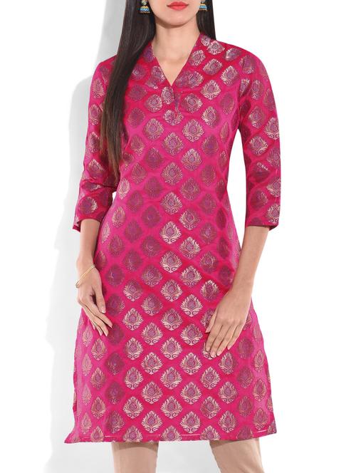 magenta chanderi brocade kurti - 9701546 - Very Small Image - 1