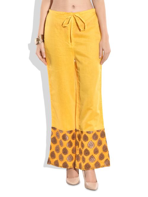 yellow chanderi silk palazzos with brocade border - 9701556 - Very Small Image - 1