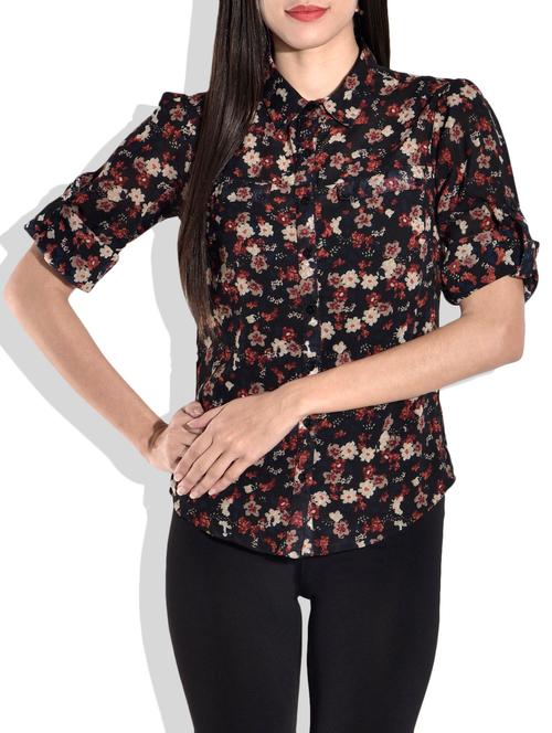 black polygeorgette printed top - 9701721 - Very Small Image - 1