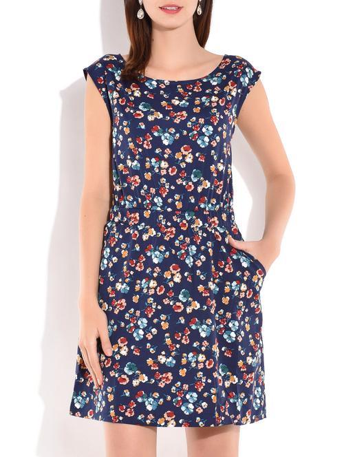 navy blue printed viscose dress - 9701968 - Very Small Image - 1