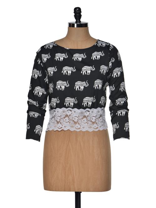 elephant print lace crop top - 970326 - Very Small Image - 1