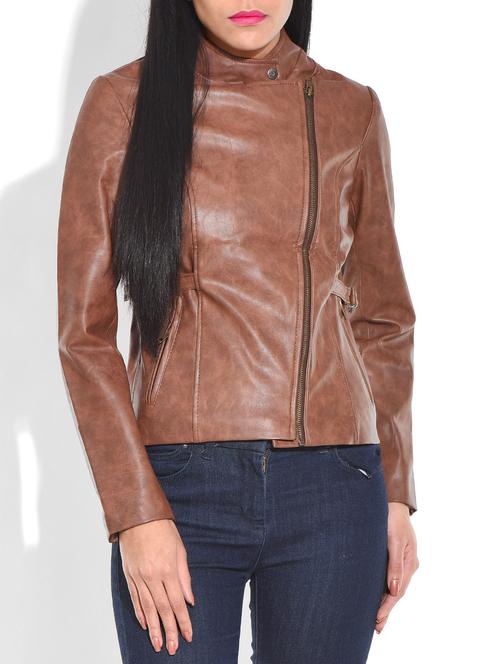 brown leatherette racer jacket - 9703283 - Very Small Image - 1