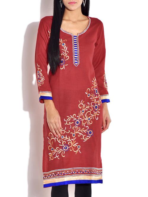 red polycotton kurta - 9703398 - Very Small Image - 1