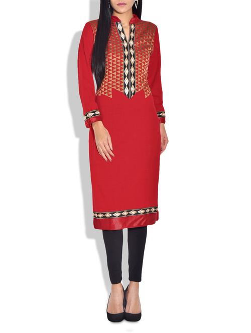 red acrylic wool kurta - 9703402 - Very Small Image - 1