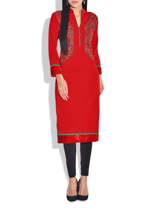 red georgette acrylic wool kurta - 9703407 - Very Small Image - 1