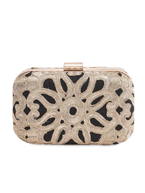 black zari embroidered silk box clutch - 9703681 - Very Small Image - 1