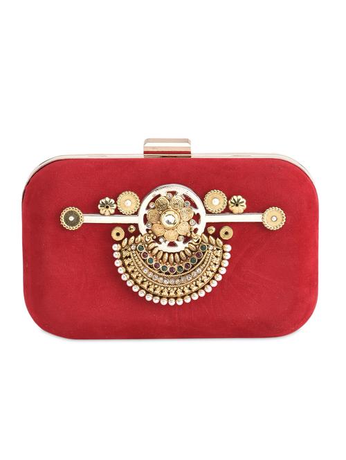 red embellished velvet box clutch - 9703698 - Very Small Image - 1
