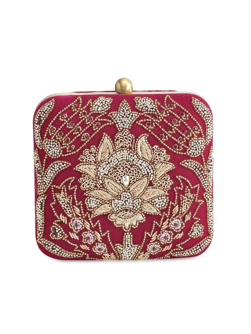 maroon zari embroidered sqaure clutch - 9703718 - Very Small Image - 1
