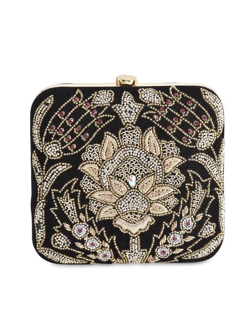black gold zari embroidered square clutch - 9703719 - Very Small Image - 1