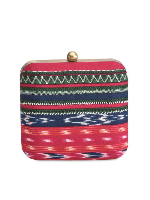 red and blue ikat print cotton box clutch - 9703726 - Very Small Image - 1
