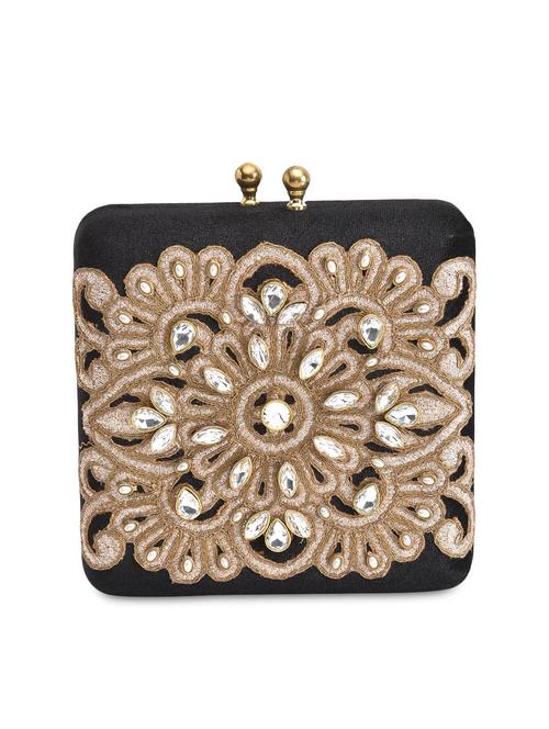 black kundan embellished velvet square clutch - 9703728 - Very Small Image - 1